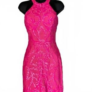 NEW AVA PRESLEY halter sequin homecoming dress in neon hot pink